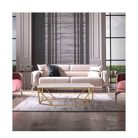 Hitit Dekorasyon Lavina Gold Altın Metal Mermer Desenli Orta Sehpa