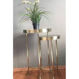 Hitit Dekorasyon Pirinç Eskitme Anitta Metal İkili Zigon Sehpa