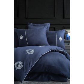 Hobby Elegant Olimpos Nakışlı Saten Lacivert Çift Kişilik Nevresim Takımı