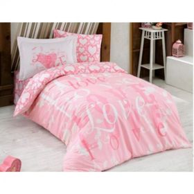 Hobby Poplin Love Code Yeşil Tek Kişilik Nevresim Takımı