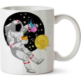 Hobi Shop Astronot Dünya Gezegen Beyaz Porselen Kupa Bardak