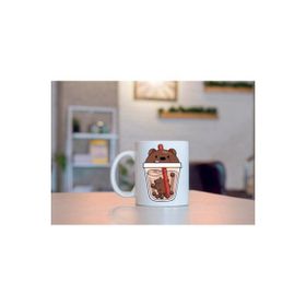 Hobi Shop Ayı Cappuccino Tasarımlı Beyaz Kupa Bardak