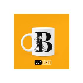 Hobi Shop B Harfi Baskılı Beyaz Porselen Kupa Bardak