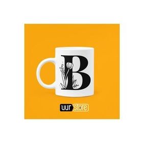 Hobi Shop B Harfi Baskılı Beyaz Porselen Kupa Bardak