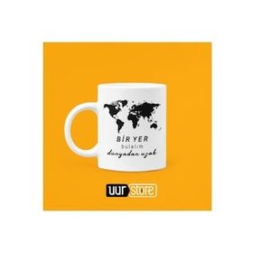 Hobi Shop Bir Yer Bulalım Dünyadan Uzak Beyaz Porselen Kupa Bardak