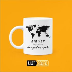Hobi Shop Bir Yer Bulalım Dünyadan Uzak Beyaz Porselen Kupa Bardak