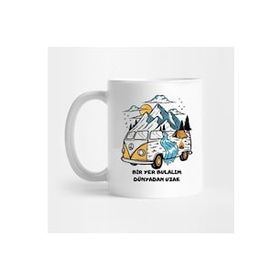 Hobi Shop Bir Yer Bulalım Dünyadan Uzak Yazılı Beyaz Porselen Kupa Bardak