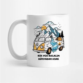 Hobi Shop Bir Yer Bulalım Dünyadan Uzak Yazılı Beyaz Porselen Kupa Bardak