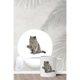Hobi Shop British Shorthair Desenli Bilek Destekli Mouse Pad Kupa Seti