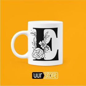 Hobi Shop E Harfi Baskılı Beyaz Porselen Kupa Bardak