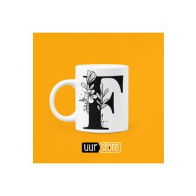 Hobi Shop F Harfi Baskılı Beyaz Porselen Kupa Bardak