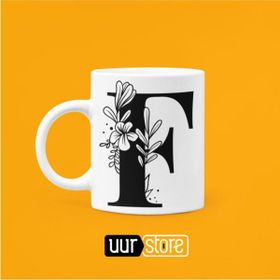Hobi Shop F Harfi Baskılı Beyaz Porselen Kupa Bardak