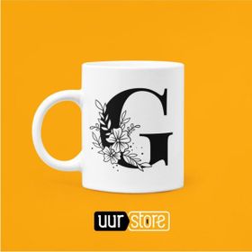 Hobi Shop G Harfi Baskılı Beyaz Porselen Kupa Bardak