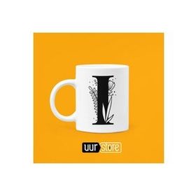 Hobi Shop I Harfi Baskılı Beyaz Porselen Kupa Bardak