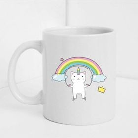 Hobi Shop Ip Atlayan Unıcorlu Kedi Figürlü Baskılı Beyaz Kupa Bardak