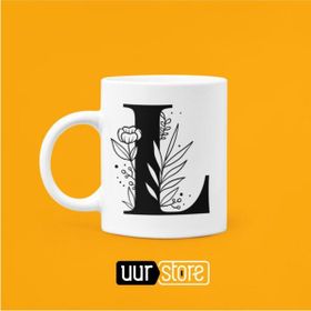 Hobi Shop L Harfi Baskılı Beyaz Porselen Kupa Bardak