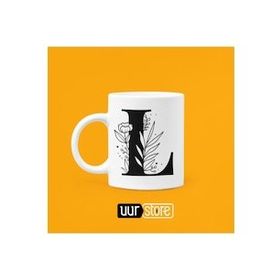 Hobi Shop L Harfi Baskılı Beyaz Porselen Kupa Bardak