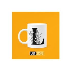 Hobi Shop L Harfi Baskılı Beyaz Porselen Kupa Bardak