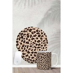 Hobi Shop Leopar Desenli 2 Bilek Destekli Mouse Pad Kupa Seti