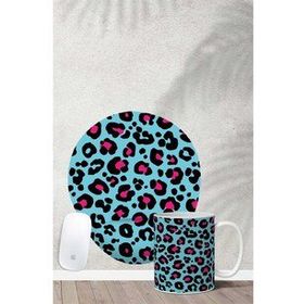 Hobi Shop Mavi Leopar Desenli Bilek Destekli Mouse Pad Kupa Seti