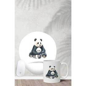 Hobi Shop Panda Ailesi Desenli Bilek Destekli Mouse Pad Kupa Seti