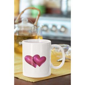 Hobi Shop Pembe Kalp Baskılı Porselen Beyaz Kupa Bardak