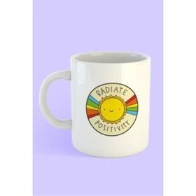 Hobi Shop Radiate Positivity Mood Baskılı Beyaz Porselen Kupa Bardak