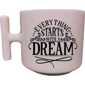 Hobi Shop Real King Yazılı Krem Rengi T Saplı Yazılı Baskılı Pembe Kupa Bardak