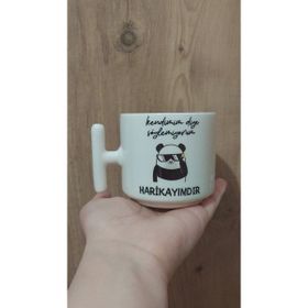 Hobi Shop Real King Yazılı Krem Rengi T Saplı Yazılı Baskılı Pembe Kupa Bardak