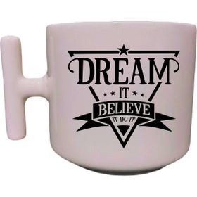 Hobi Shop Real King Yazılı Krem Rengi T Saplı Yazılı Baskılı Pembe Kupa Bardak