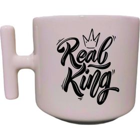Hobi Shop Real King Yazılı Krem Rengi T Saplı Yazılı Baskılı Pembe Kupa Bardak