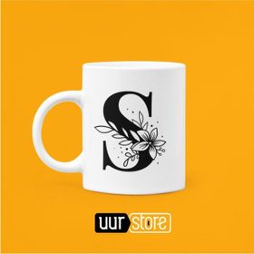 Hobi Shop S Harfi Baskılı Beyaz Porselen Kupa Bardak