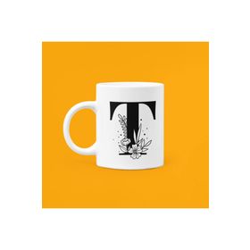 Hobi Shop T Harfi Baskılı Beyaz Porselen Kupa
