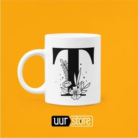 Hobi Shop T Harfi Baskılı Beyaz Porselen Kupa