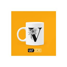 Hobi Shop V Harfi Baskılı Baskılı Porselen Kupa