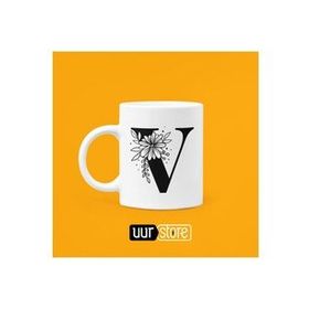 Hobi Shop V Harfi Baskılı Baskılı Porselen Kupa