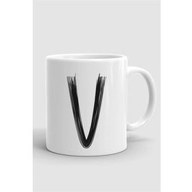 Hobi Shop V Harfli Beyaz Porselen Kupa Bardak
