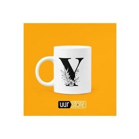 Hobi Shop Y Harfi Baskılı Beyaz Porselen Kupa Bardak