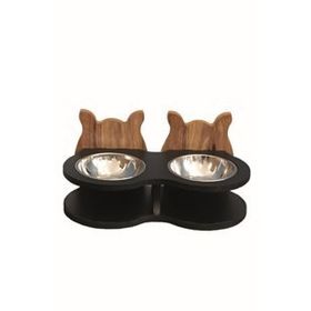 Hobimax Çelik Kaseli Ahşap Siyah Renk Köpek Mama ve Su Kabı