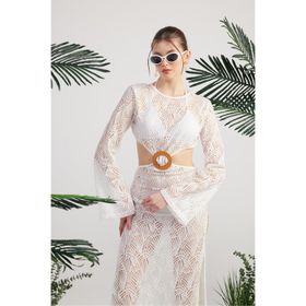 HOLLY LOLLY Dantelli Sırtı Açık Çift Yırtmaçlı Uzun Adeline Beyaz Elbise