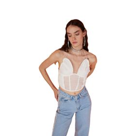 Holly Lolly HLSS23-00030 Sasha İp Bağlamalı Beyaz Tül Kadın Bluz