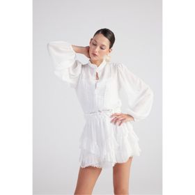 Holly Lolly HLSS23-00040 Pixie Brode Detaylı Atletli Beyaz Kadın Gömlek