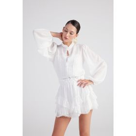 Holly Lolly HLSS23-00040 Pixie Brode Detaylı Atletli Beyaz Kadın Gömlek