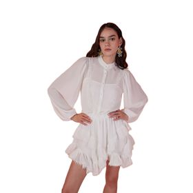Holly Lolly HLSS23-00040 Pixie Brode Detaylı Atletli Beyaz Kadın Gömlek