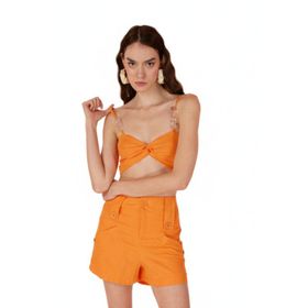 Holly Lolly HLSS23-00041 Turuncu Şeffaf Rise Zincir Detaylı Kadın Bluz