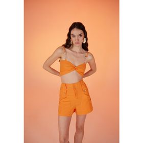 Holly Lolly HLSS23-00041 Turuncu Şeffaf Rise Zincir Detaylı Kadın Bluz