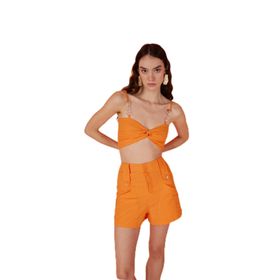 Holly Lolly HLSS23-00041 Turuncu Şeffaf Rise Zincir Detaylı Kadın Bluz