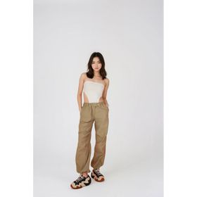 Holly Lolly HLSS23-00051 Bel ve Paçası Ayarlanabilir Lastikli Paraşüt Bej Kadın Pantolon