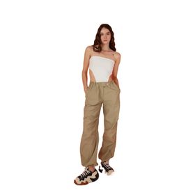 Holly Lolly HLSS23-00051 Bel ve Paçası Ayarlanabilir Lastikli Paraşüt Bej Kadın Pantolon