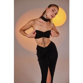 Holly Lolly HLSS23-00082 Hestia Buzzy Kumaş Boyun Detaylı Büzgülü Siyah Kadın Bluz